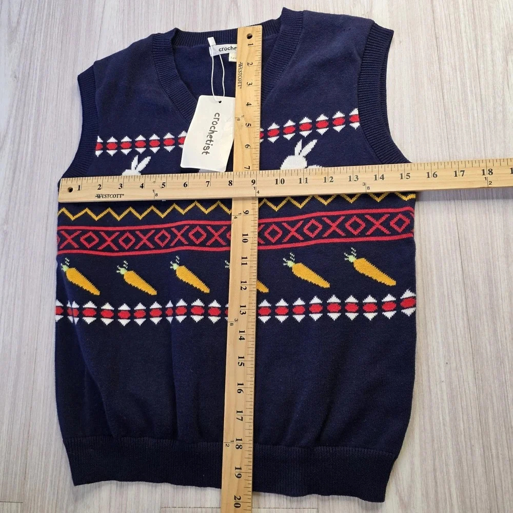 Crochetist Boys Sweater Vest 7-8Y Bunny Carrot Easter Knit Cotton NWT Spring Top